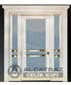 kompozit kaplama beyaz bina apartman giriş kapısı çelik kapı