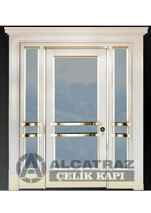 kompozit kaplama beyaz bina apartman giriş kapısı çelik kapı