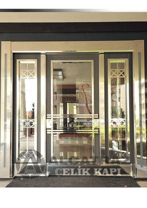 paslanmaz çelik kapı kompozit kaplama bina apartman giriş kapısı