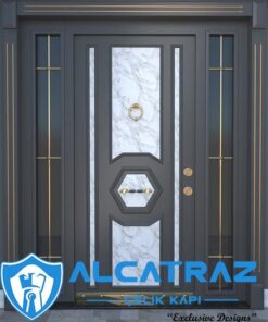 Siyah Dış Kapı Granit Desenli Modern Villa Kapısı Çelik Giriş Kapısı